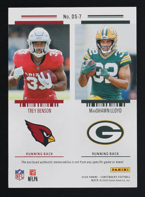 Trey Benson / MarShawn Lloyd 2024 Panini Contenders Rookie Ticket Memorabilia #DS-7 RC at PristineAuction.com Trey Benson / MarShawn Lloyd 2024 Panini Contenders Rookie Ticket Memorabilia #DS-7 RC at PristineAuction.com