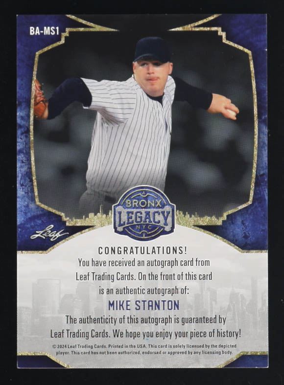 Mike Stanton 2024 Leaf Bronx Legacy Memorabilia Autograph Bronze #BA-MS1 #75/75 at PristineAuction.com Mike Stanton 2024 Leaf Bronx Legacy Memorabilia Autograph Bronze #BA-MS1 #75/75 at PristineAuction.com