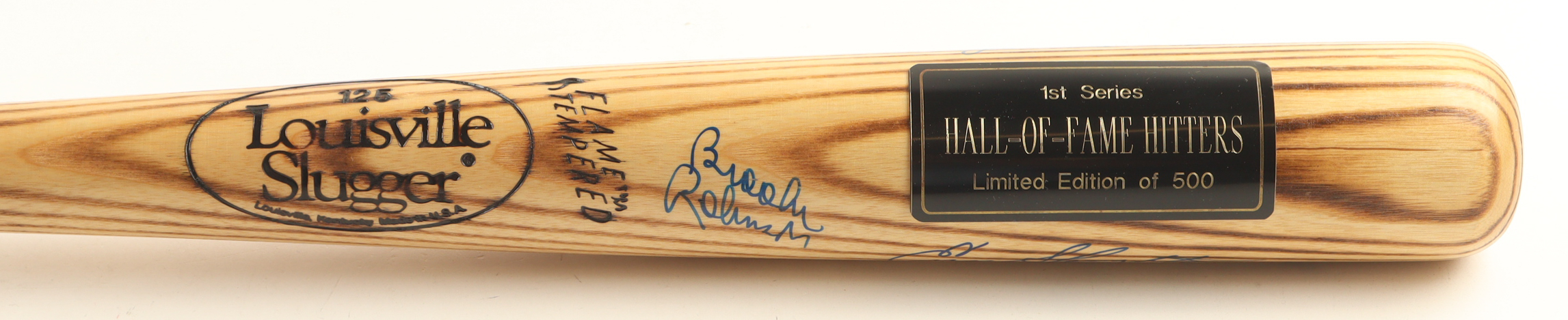 "Hall of Fame Hitters" LE Louisville Slugger Commemorative Baseball Bat Signed By (10) With Willie Mays, Duke Snider, Brooks Robinson, Willie McCovey (JSA) at PristineAuction.com "Hall of Fame Hitters" LE Louisville Slugger Commemorative Baseball Bat Signed By (10) With Willie Mays, Duke Snider, Brooks Robinson, Willie McCovey (JSA) at PristineAuction.com