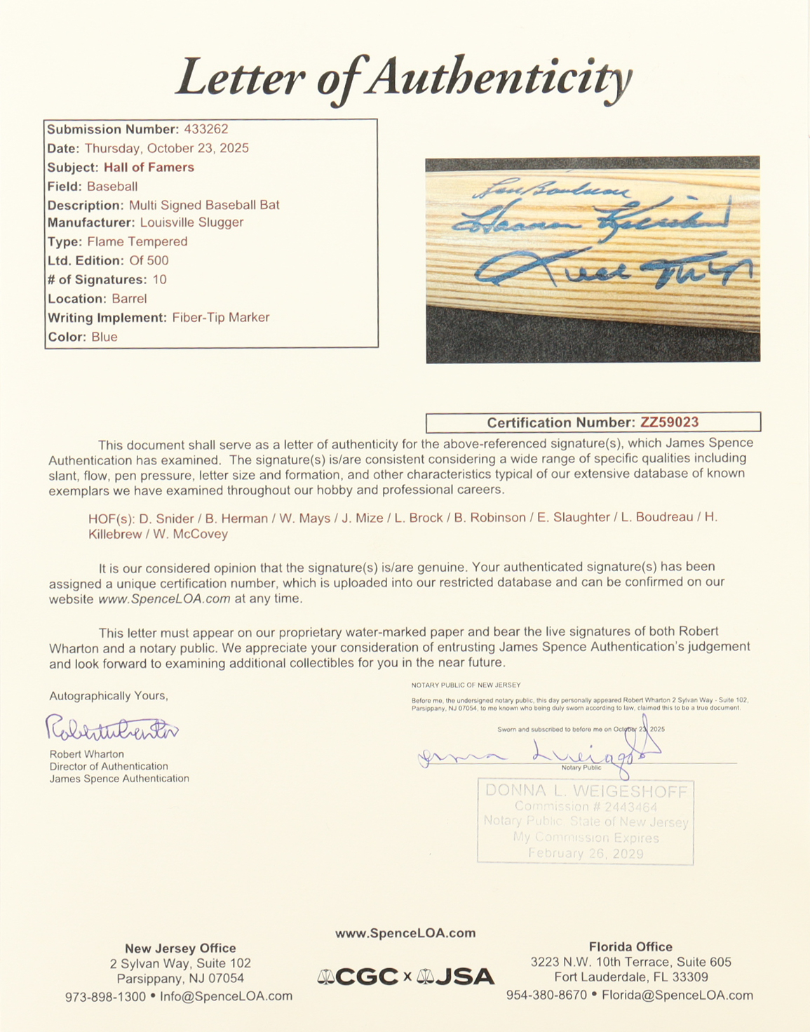 "Hall of Fame Hitters" LE Louisville Slugger Commemorative Baseball Bat Signed By (10) With Willie Mays, Duke Snider, Brooks Robinson, Willie McCovey (JSA) at PristineAuction.com "Hall of Fame Hitters" LE Louisville Slugger Commemorative Baseball Bat Signed By (10) With Willie Mays, Duke Snider, Brooks Robinson, Willie McCovey (JSA) at PristineAuction.com