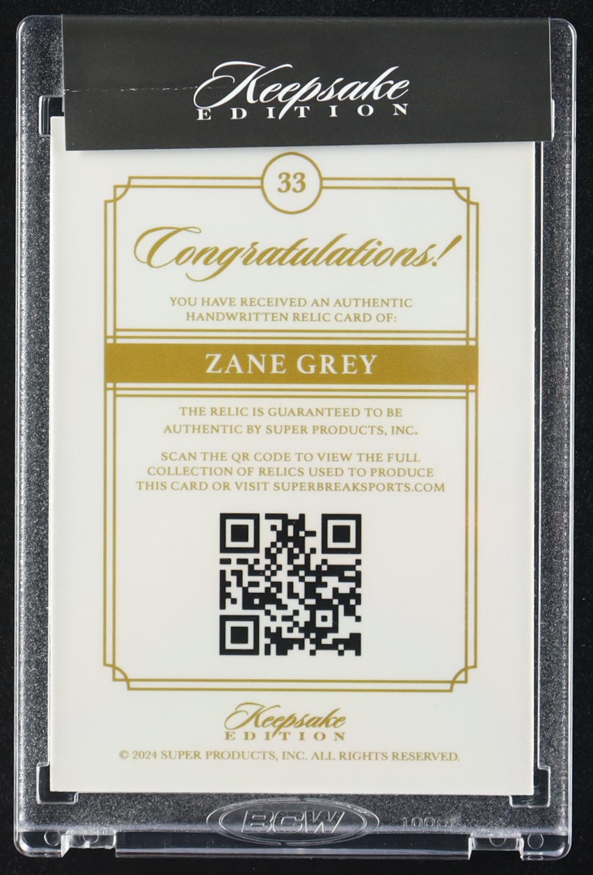 Zane Grey 2024 Keepsake Edition In My Hand #33 #4/100 at PristineAuction.com Zane Grey 2024 Keepsake Edition In My Hand #33 #4/100 at PristineAuction.com
