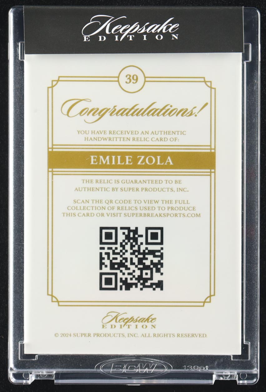 Emile Zola 2024 Keepsake Edition In My Hand #39 #14/100 at PristineAuction.com Emile Zola 2024 Keepsake Edition In My Hand #39 #14/100 at PristineAuction.com