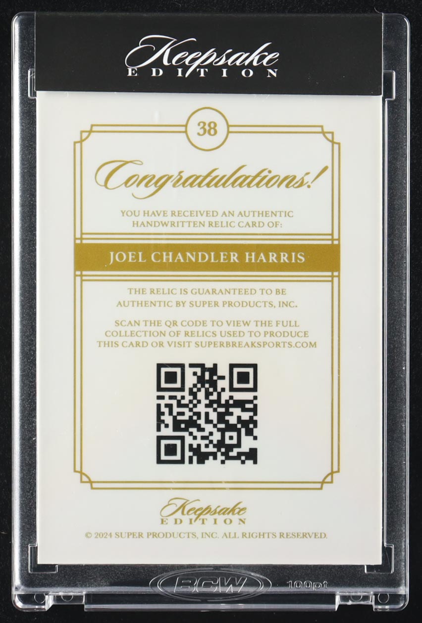 Joel Chandler Harris 2024 Keepsake Edition In My Hand #38 #41/100 at PristineAuction.com Joel Chandler Harris 2024 Keepsake Edition In My Hand #38 #41/100 at PristineAuction.com