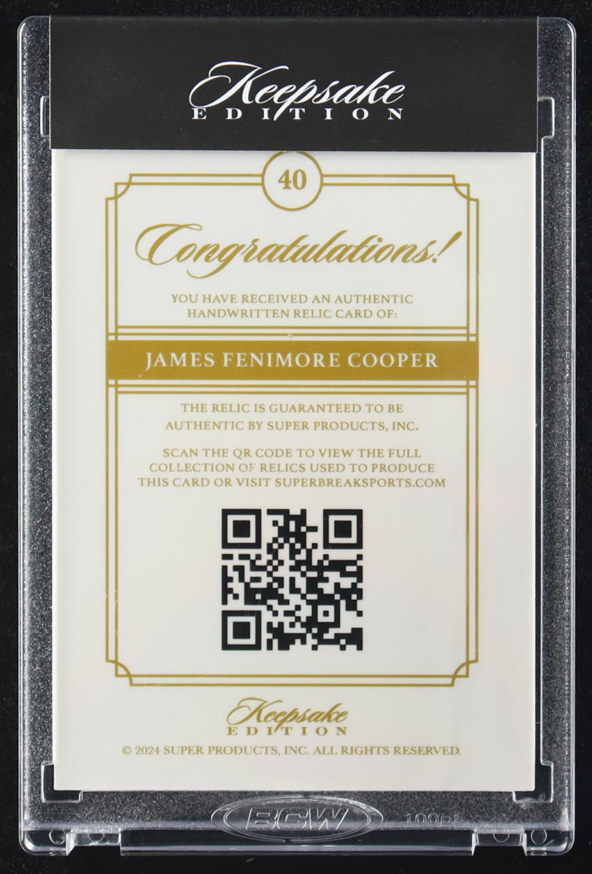 James Fenimore Cooper 2024 Keepsake Edition In My Hand #40 #34/100 at PristineAuction.com James Fenimore Cooper 2024 Keepsake Edition In My Hand #40 #34/100 at PristineAuction.com