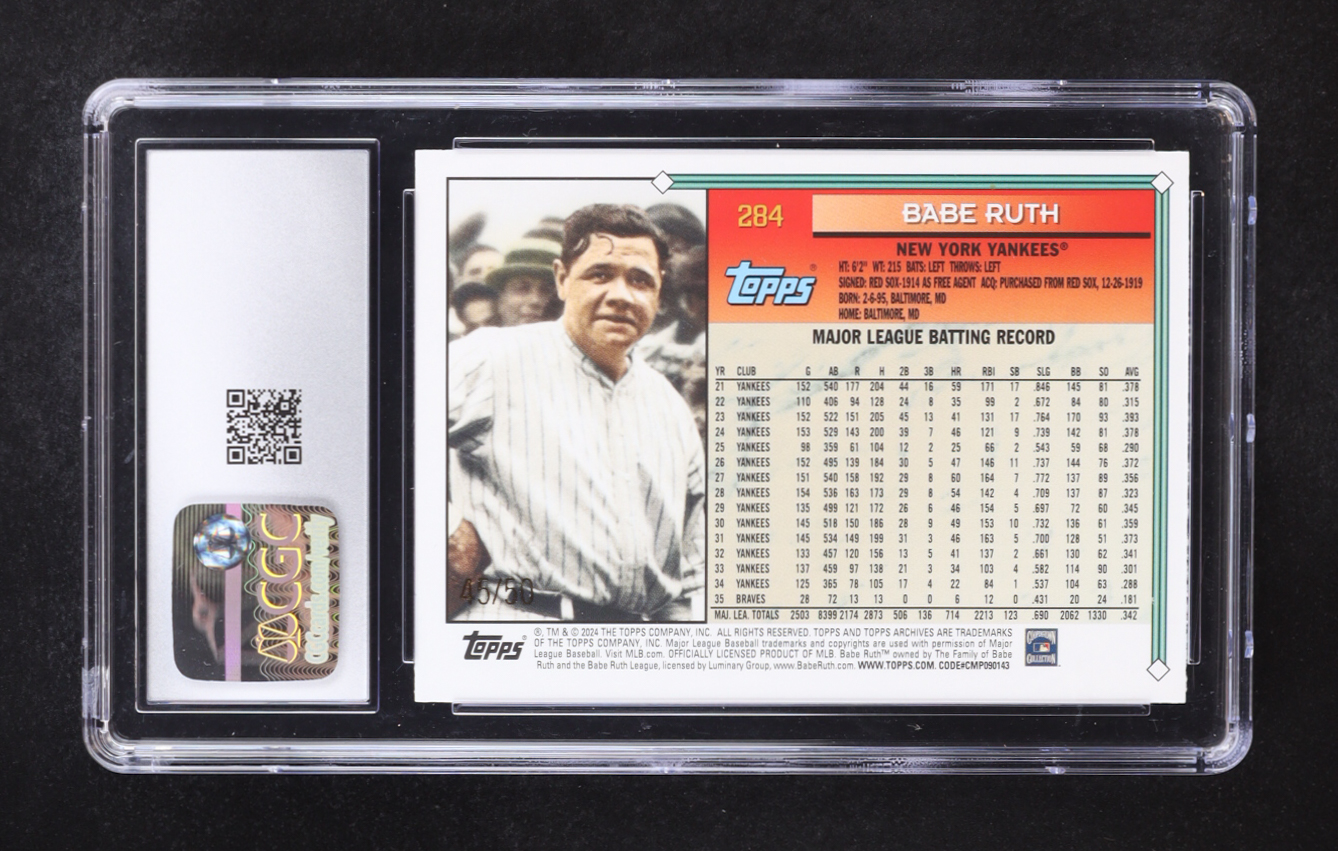 Babe Ruth 2024 Topps Archives Red Hot Foilboard #284 #45/50 (CGC 10) at PristineAuction.com Babe Ruth 2024 Topps Archives Red Hot Foilboard #284 #45/50 (CGC 10) at PristineAuction.com