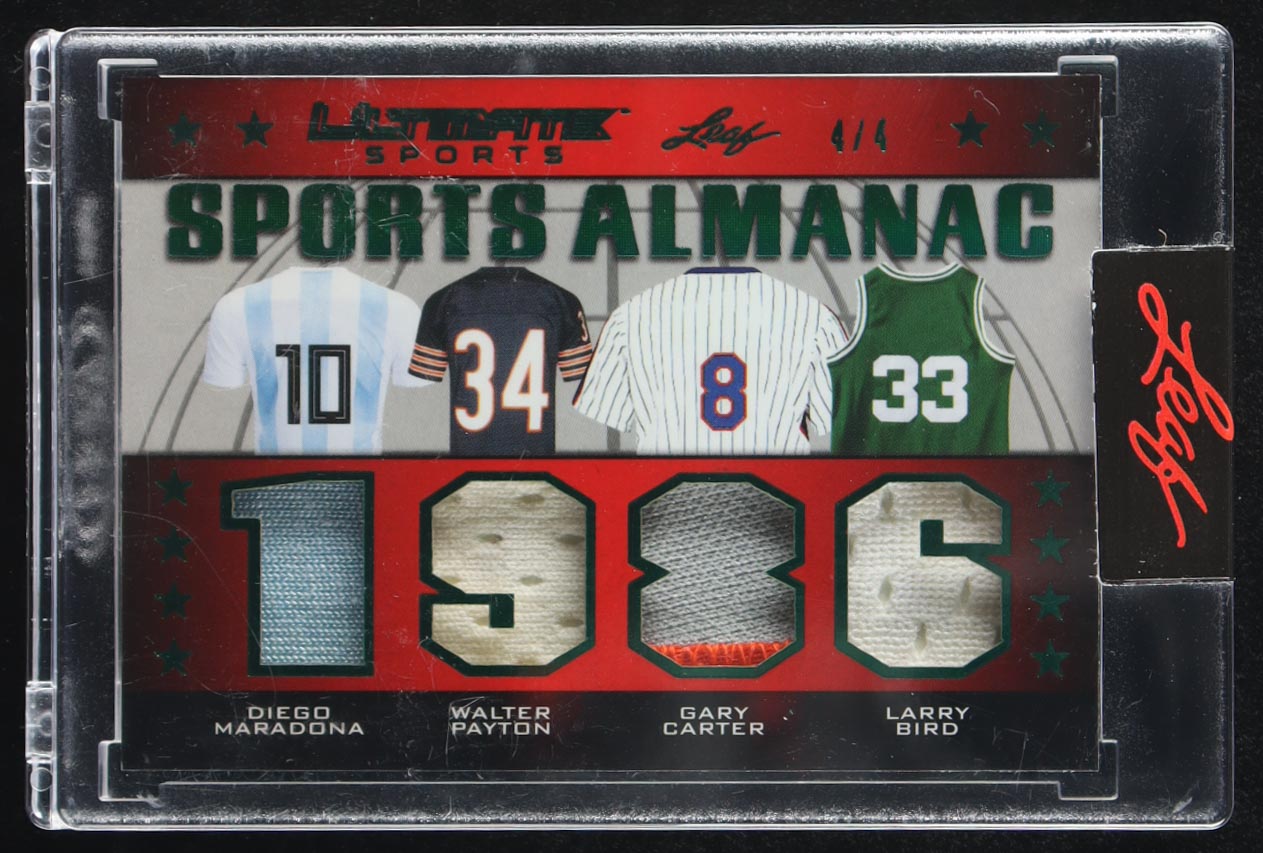 Diego Maradona / Walter Payton / Gary Carter / Larry Bird 2021 Leaf Ultimate Sports Sports Almanac Relics Bronze Emerald #USA08 #4/4 at PristineAuction.com Diego Maradona / Walter Payton / Gary Carter / Larry Bird 2021 Leaf Ultimate Sports Sports Almanac Relics Bronze Emerald #USA08 #4/4 at PristineAuction.com