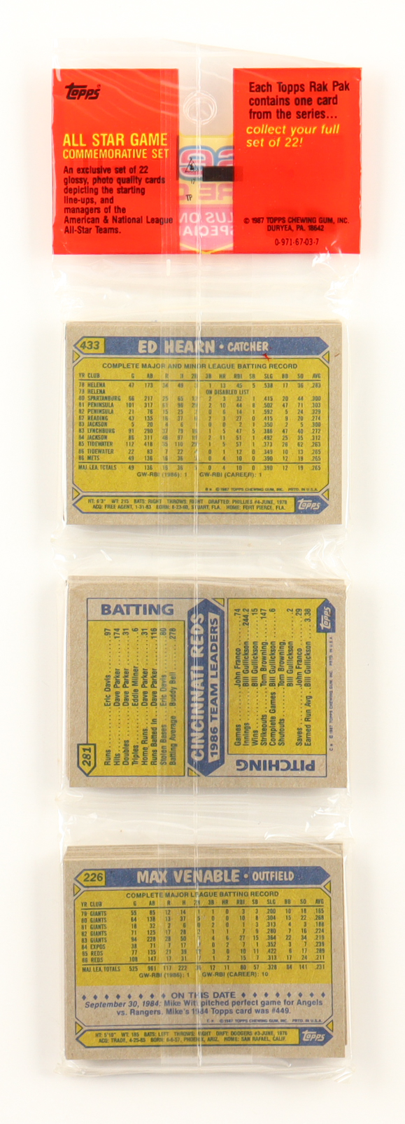 1987 Topps Baseball Rack Pack with (49) Cards at PristineAuction.com 1987 Topps Baseball Rack Pack with (49) Cards at PristineAuction.com