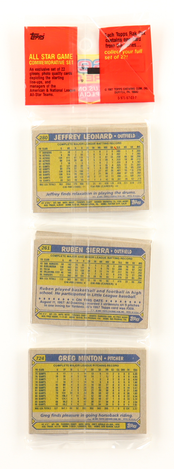 1987 Topps Baseball Rack Pack with (49) Cards at PristineAuction.com 1987 Topps Baseball Rack Pack with (49) Cards at PristineAuction.com