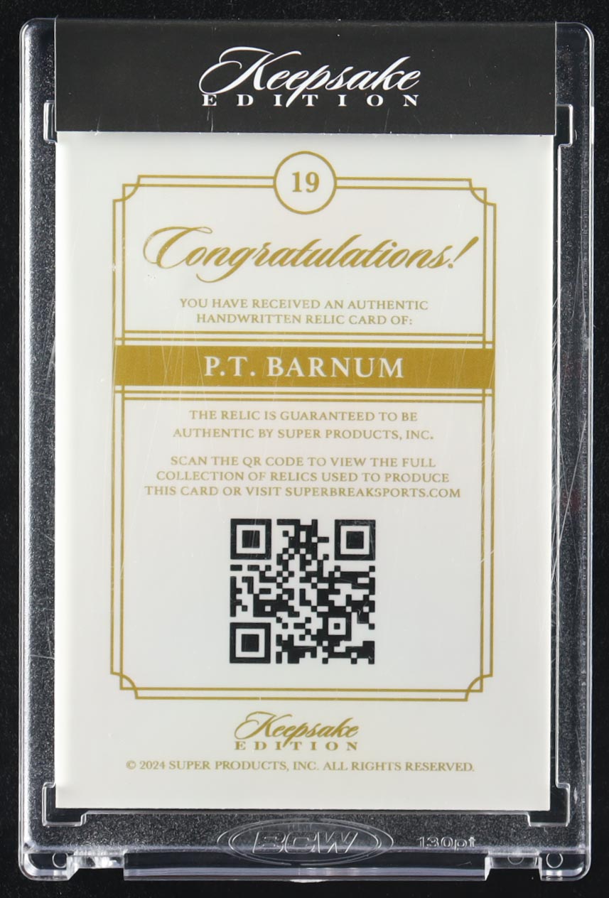 P.T. Barnum 2024 Keepsake Edition In My Hand #19 #61/100 at PristineAuction.com P.T. Barnum 2024 Keepsake Edition In My Hand #19 #61/100 at PristineAuction.com