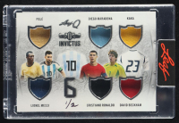 Pel&eacute; / Lionel Messi / Diego Maradona / Cristiano Ronaldo / Kaka / David Beckham 2024 Leaf Q Whatnot Exclusive Invictus 6 Relics Silver #I614 #1/2 at PristineAuction.com