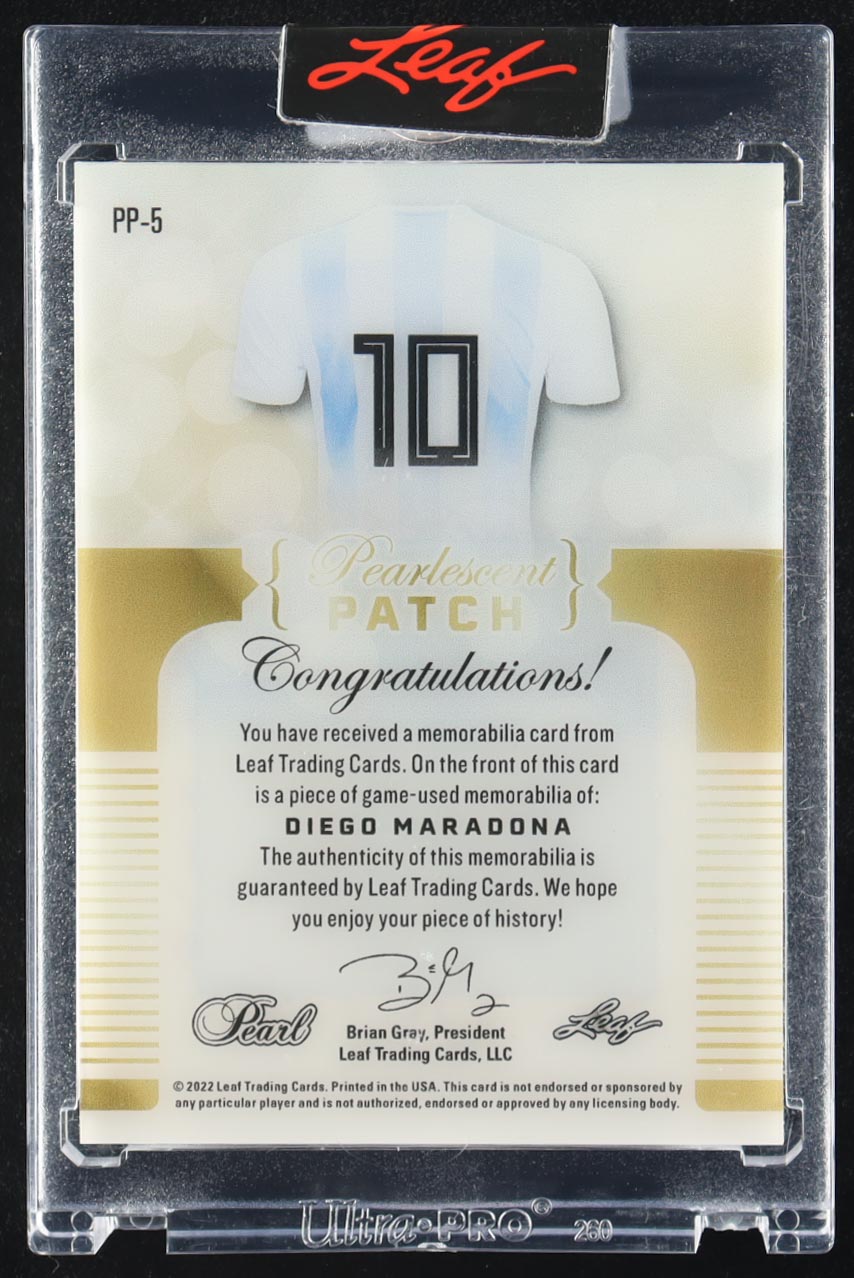 Diego Maradona 2021-22 Leaf Pearl Soccer Pearlescent Patch Blue Spectrum #PP5 #2/4 at PristineAuction.com Diego Maradona 2021-22 Leaf Pearl Soccer Pearlescent Patch Blue Spectrum #PP5 #2/4 at PristineAuction.com