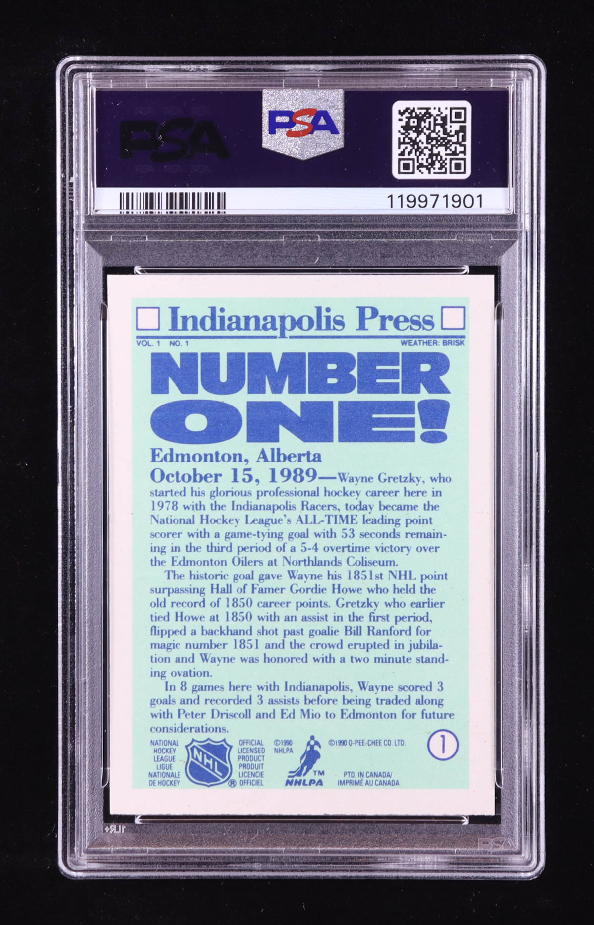 Wayne Gretzky 1990-91 O-Pee-Chee #1 / Indy (PSA 10) at PristineAuction.com Wayne Gretzky 1990-91 O-Pee-Chee #1 / Indy (PSA 10) at PristineAuction.com