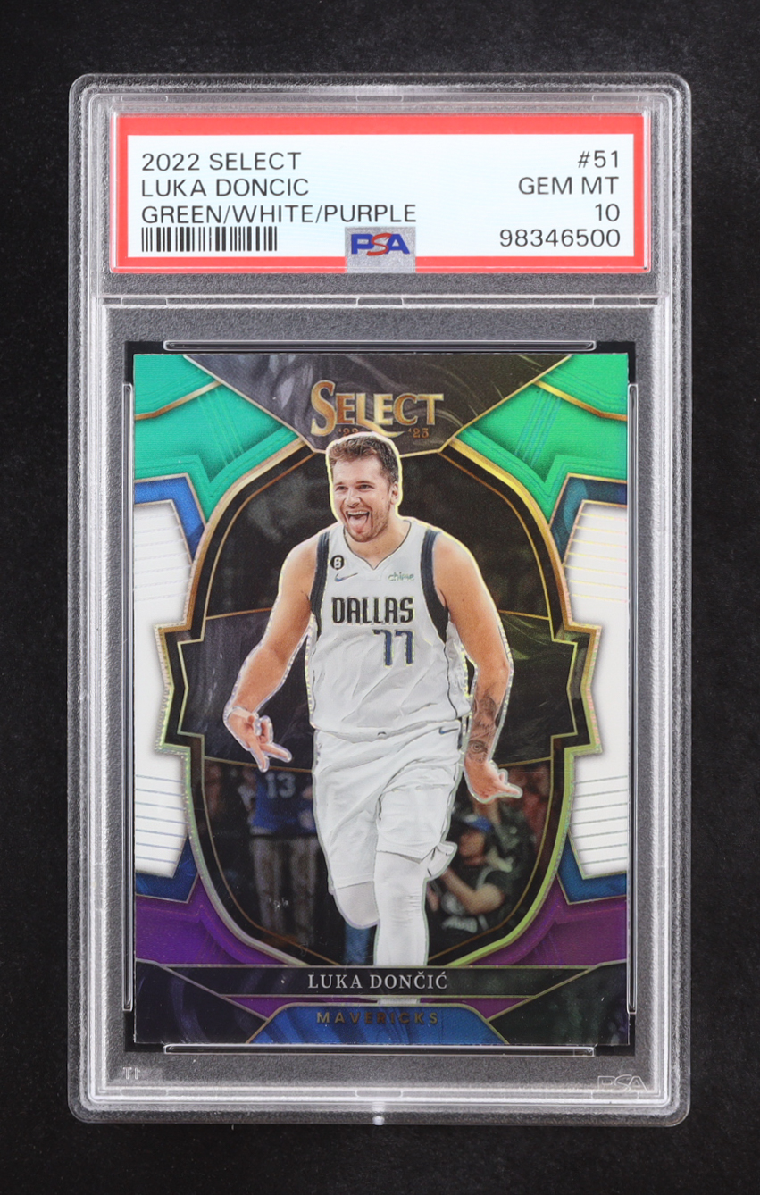 Luka Doncic 2022-23 Select Prizms Green White Purple #51 (PSA 10) at PristineAuction.com Luka Doncic 2022-23 Select Prizms Green White Purple #51 (PSA 10) at PristineAuction.com