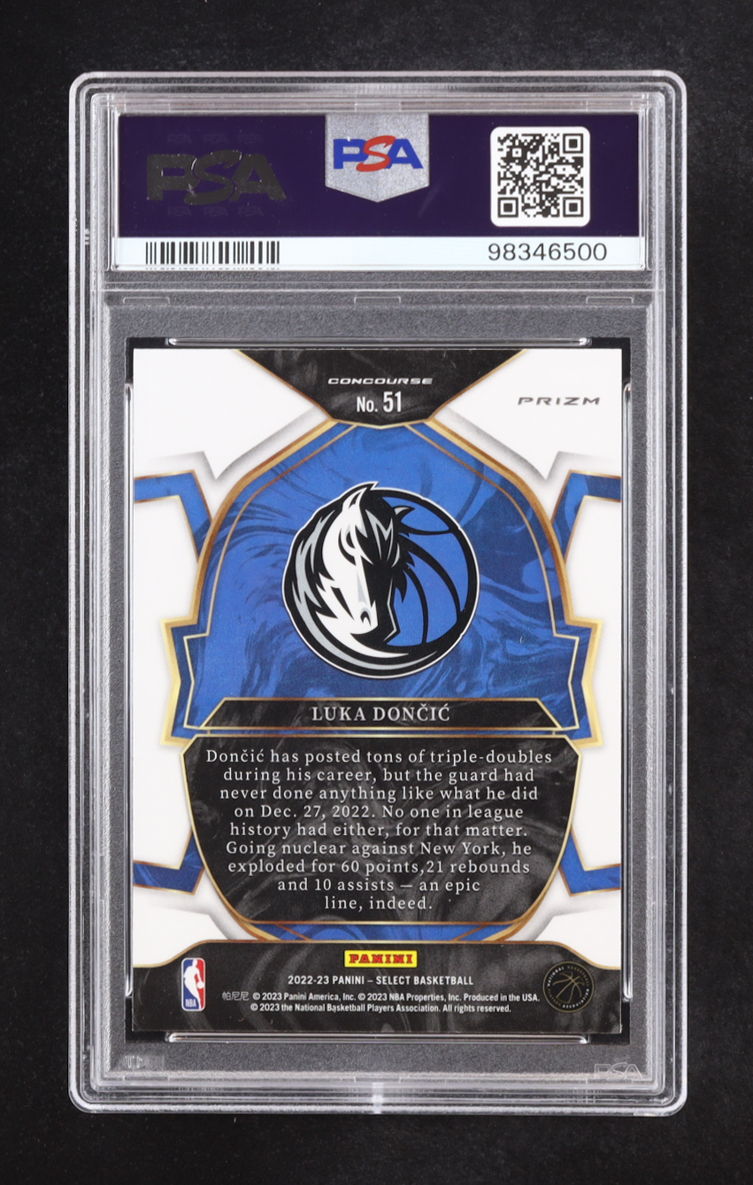 Luka Doncic 2022-23 Select Prizms Green White Purple #51 (PSA 10) at PristineAuction.com Luka Doncic 2022-23 Select Prizms Green White Purple #51 (PSA 10) at PristineAuction.com