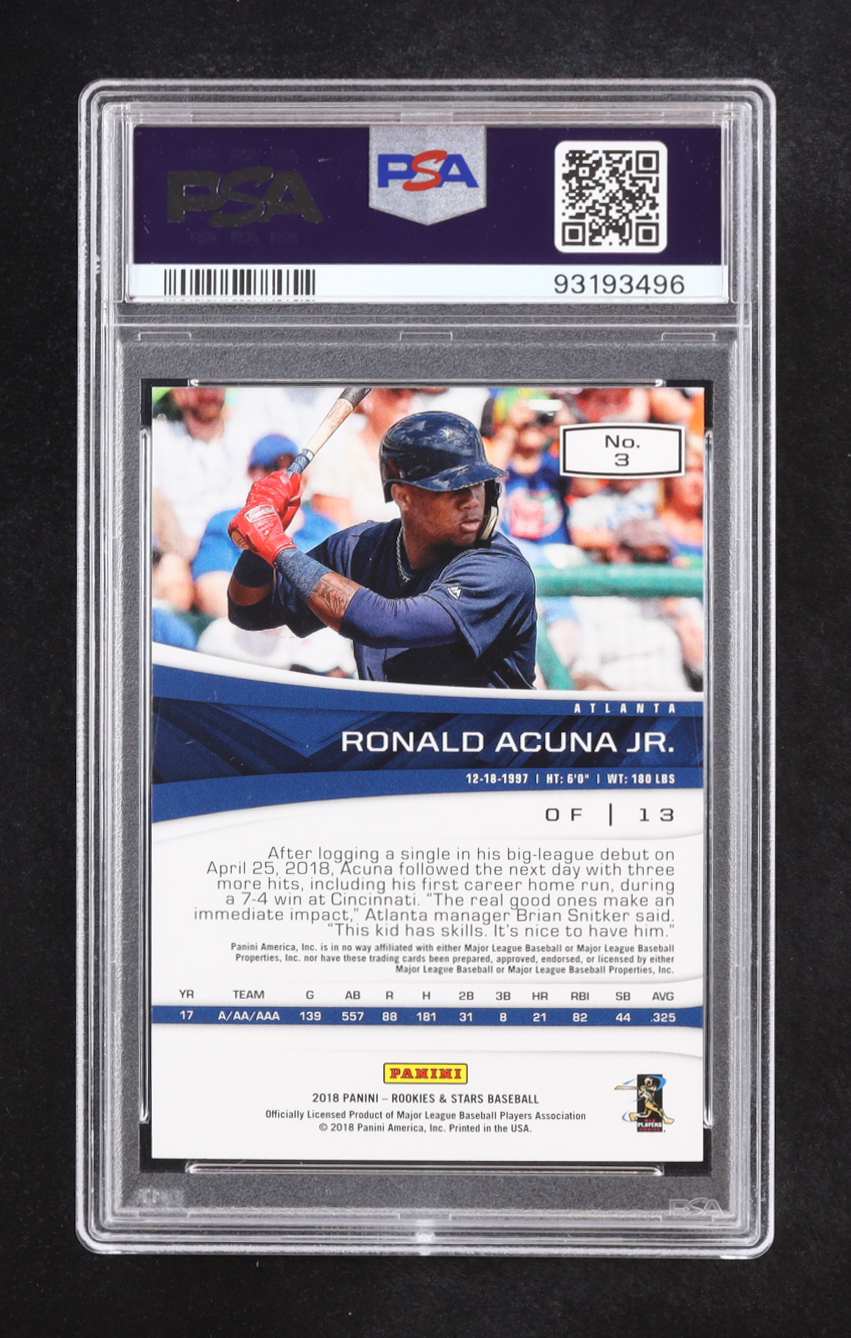 Ronald Acuna 2018 Rookies and Stars #3 RC (PSA 10) at PristineAuction.com Ronald Acuna 2018 Rookies and Stars #3 RC (PSA 10) at PristineAuction.com
