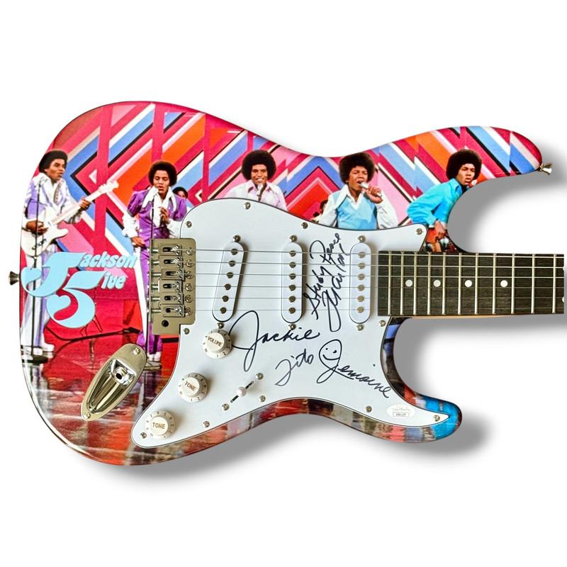 "Jackson 5" Custom Stratocaster Guitar Band-Signed by Jackie Jackson, Marlon Jackson, Jackie Jackson & Tito Jackson (JSA) at PristineAuction.com "Jackson 5" Custom Stratocaster Guitar Band-Signed by Jackie Jackson, Marlon Jackson, Jackie Jackson & Tito Jackson (JSA) at PristineAuction.com