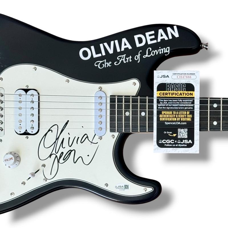 Olivia Dean Signed "The Art of Loving You" Custom Stratocaster Guitar (JSA) at PristineAuction.com Olivia Dean Signed "The Art of Loving You" Custom Stratocaster Guitar (JSA) at PristineAuction.com