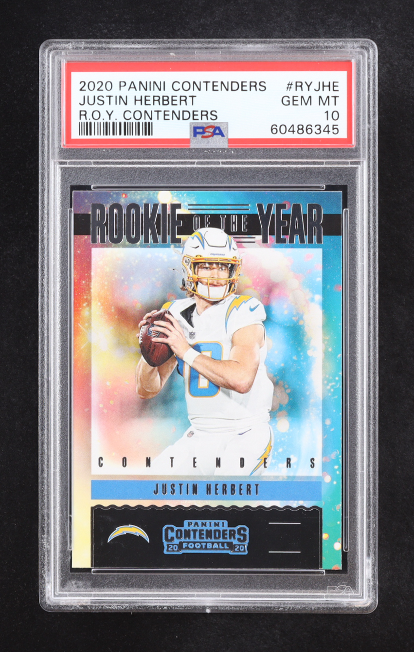 Justin Herbert 2020 Panini Contenders Rookie of the Year Contenders #14 RC (PSA 10) at PristineAuction.com Justin Herbert 2020 Panini Contenders Rookie of the Year Contenders #14 RC (PSA 10) at PristineAuction.com