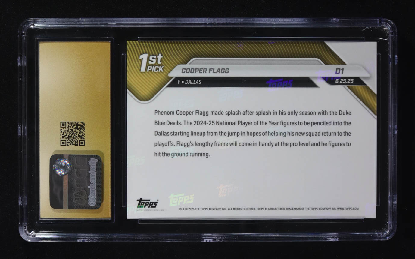 Cooper Flagg 2025-26 Topps Now #D1 RC (CGC 10 | Pristine Black Label) at PristineAuction.com Cooper Flagg 2025-26 Topps Now #D1 RC (CGC 10 | Pristine Black Label) at PristineAuction.com