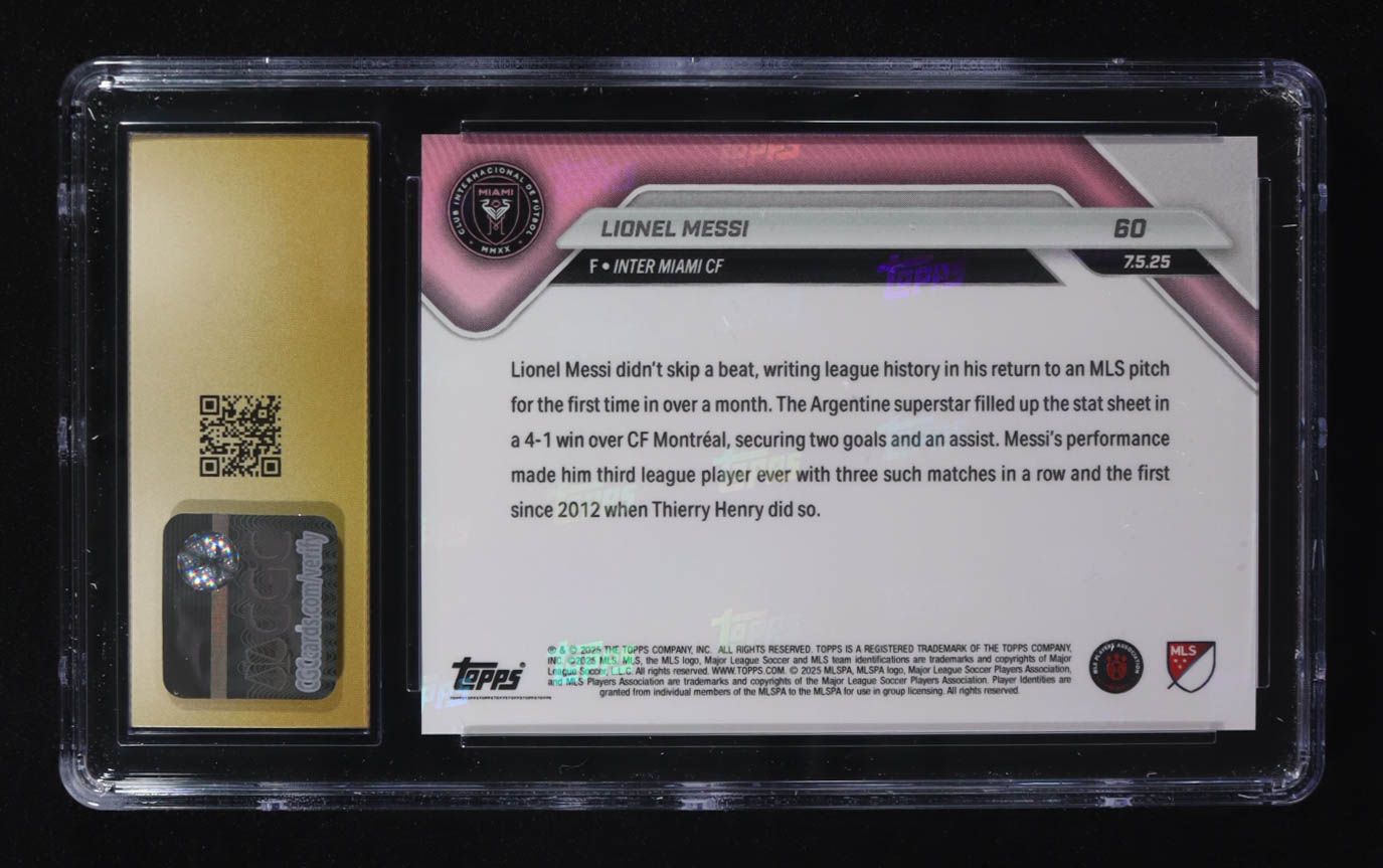 Lionel Messi 2025 Topps Now MLS #60 (CGC 10 | Pristine Black Label) at PristineAuction.com Lionel Messi 2025 Topps Now MLS #60 (CGC 10 | Pristine Black Label) at PristineAuction.com