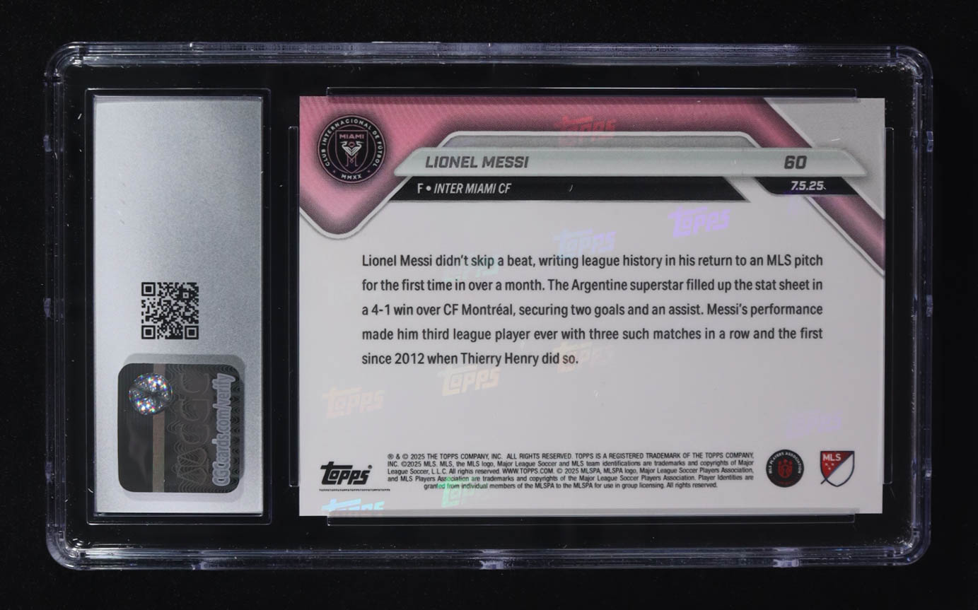 Lionel Messi 2025 Topps Now MLS #60 (CGC 10) at PristineAuction.com Lionel Messi 2025 Topps Now MLS #60 (CGC 10) at PristineAuction.com