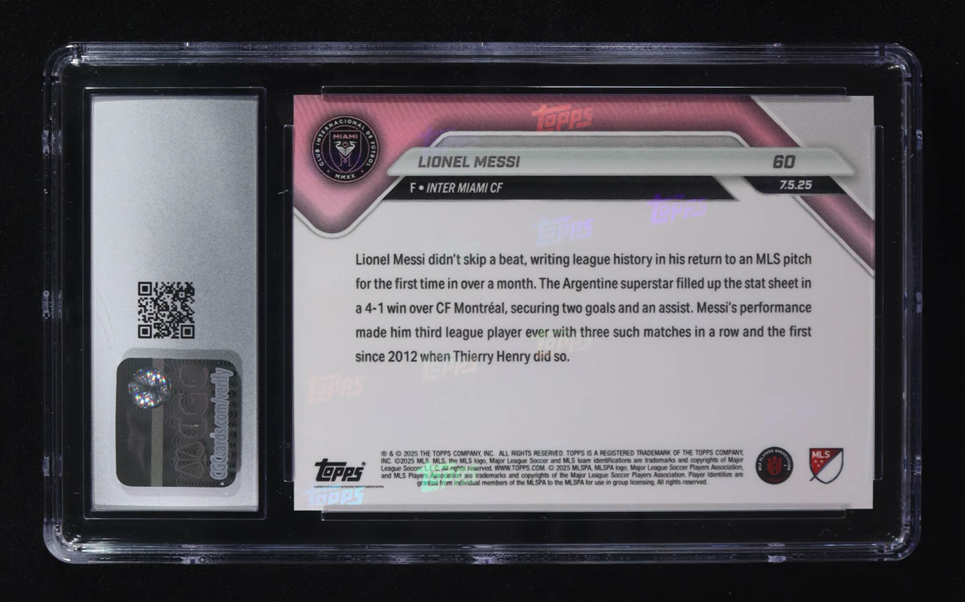 Lionel Messi 2025 Topps Now MLS #60 (CGC 10) at PristineAuction.com Lionel Messi 2025 Topps Now MLS #60 (CGC 10) at PristineAuction.com