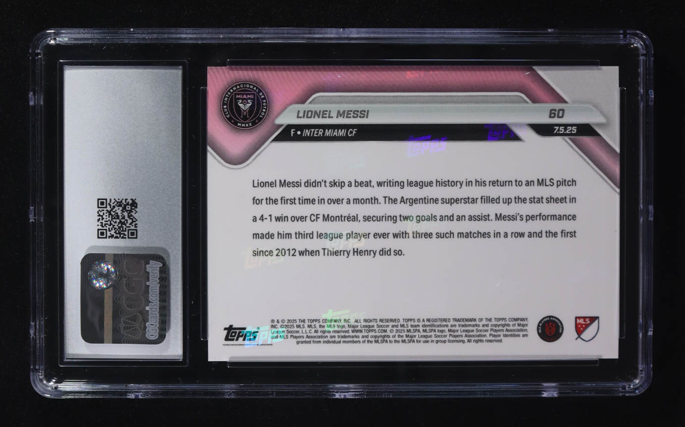 Lionel Messi 2025 Topps Now MLS #60 (CGC 10) at PristineAuction.com Lionel Messi 2025 Topps Now MLS #60 (CGC 10) at PristineAuction.com