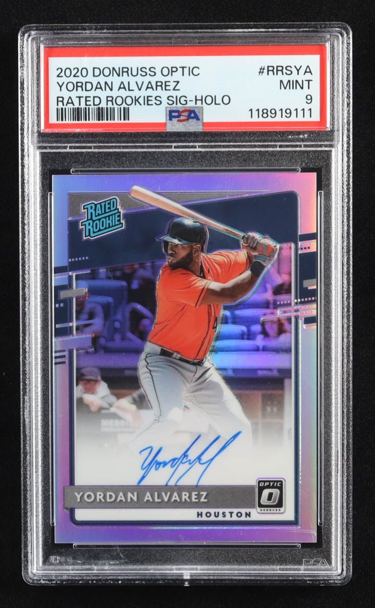 Yordan Alvarez 2020 Donruss Optic Rated Rookies Signatures Holo #55 RC (PSA 9) at PristineAuction.com Yordan Alvarez 2020 Donruss Optic Rated Rookies Signatures Holo #55 RC (PSA 9) at PristineAuction.com