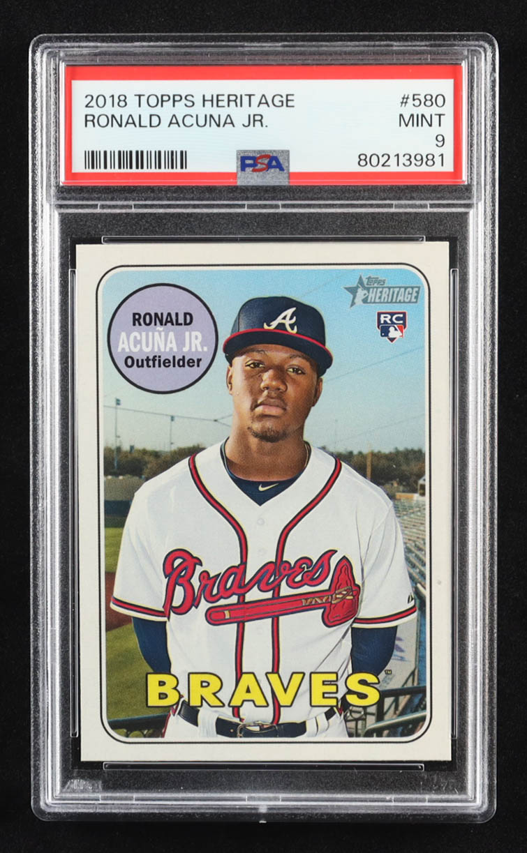 Ronald Acuna 2018 Topps Heritage #580 RC (PSA 9) at PristineAuction.com Ronald Acuna 2018 Topps Heritage #580 RC (PSA 9) at PristineAuction.com