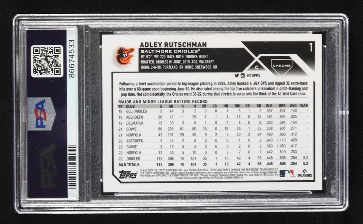 Adley Rutschman 2023 Topps Chrome Pink Refractors #1 RC (PSA 10) at PristineAuction.com Adley Rutschman 2023 Topps Chrome Pink Refractors #1 RC (PSA 10) at PristineAuction.com