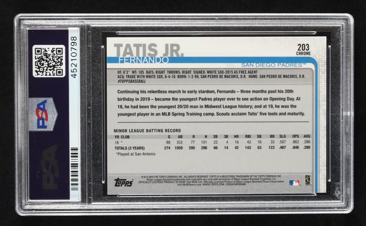 Fernando Tatis Jr. 2019 Topps Chrome #203 RC (PSA 10) at PristineAuction.com Fernando Tatis Jr. 2019 Topps Chrome #203 RC (PSA 10) at PristineAuction.com