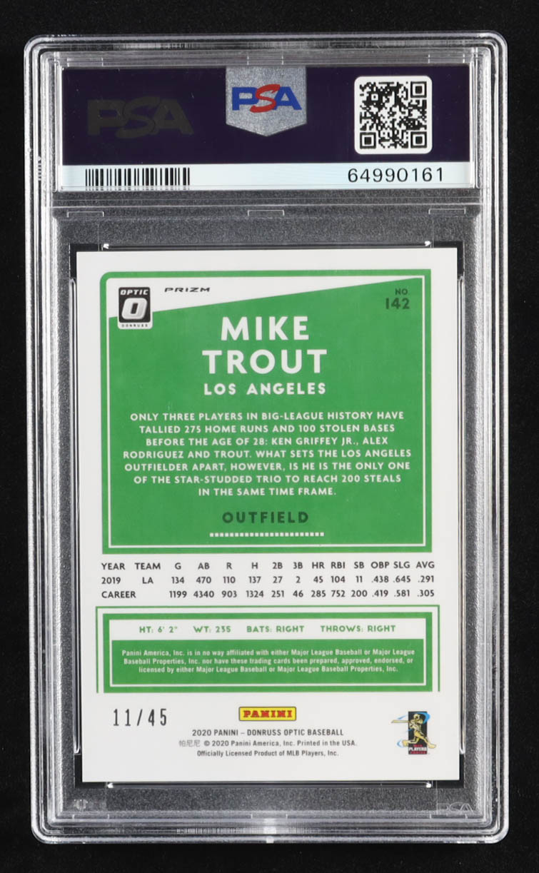 Mike Trout 2020 Donruss Optic Freedom #142 #11/45 (PSA 10) at PristineAuction.com Mike Trout 2020 Donruss Optic Freedom #142 #11/45 (PSA 10) at PristineAuction.com