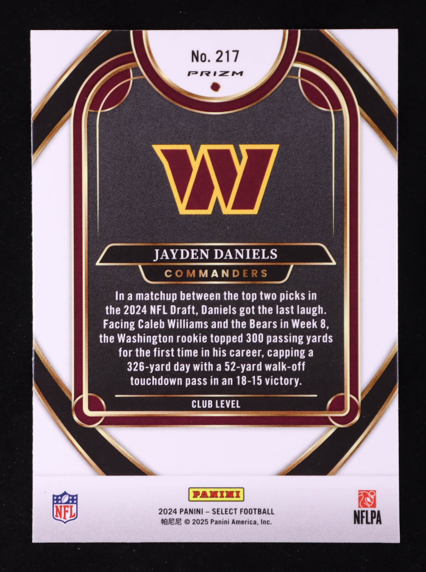Jayden Daniels 2024 Select Prizm Black and Green Shock #217 RC at PristineAuction.com Jayden Daniels 2024 Select Prizm Black and Green Shock #217 RC at PristineAuction.com