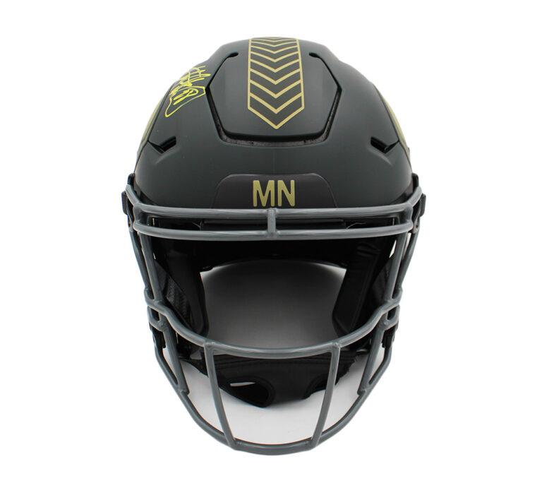 Adrian Peterson Signed Vikings Full-Size Authentic On-Field Salute to Service Alternate Speedflex Helmet (Radtke) at PristineAuction.com Adrian Peterson Signed Vikings Full-Size Authentic On-Field Salute to Service Alternate Speedflex Helmet (Radtke) at PristineAuction.com