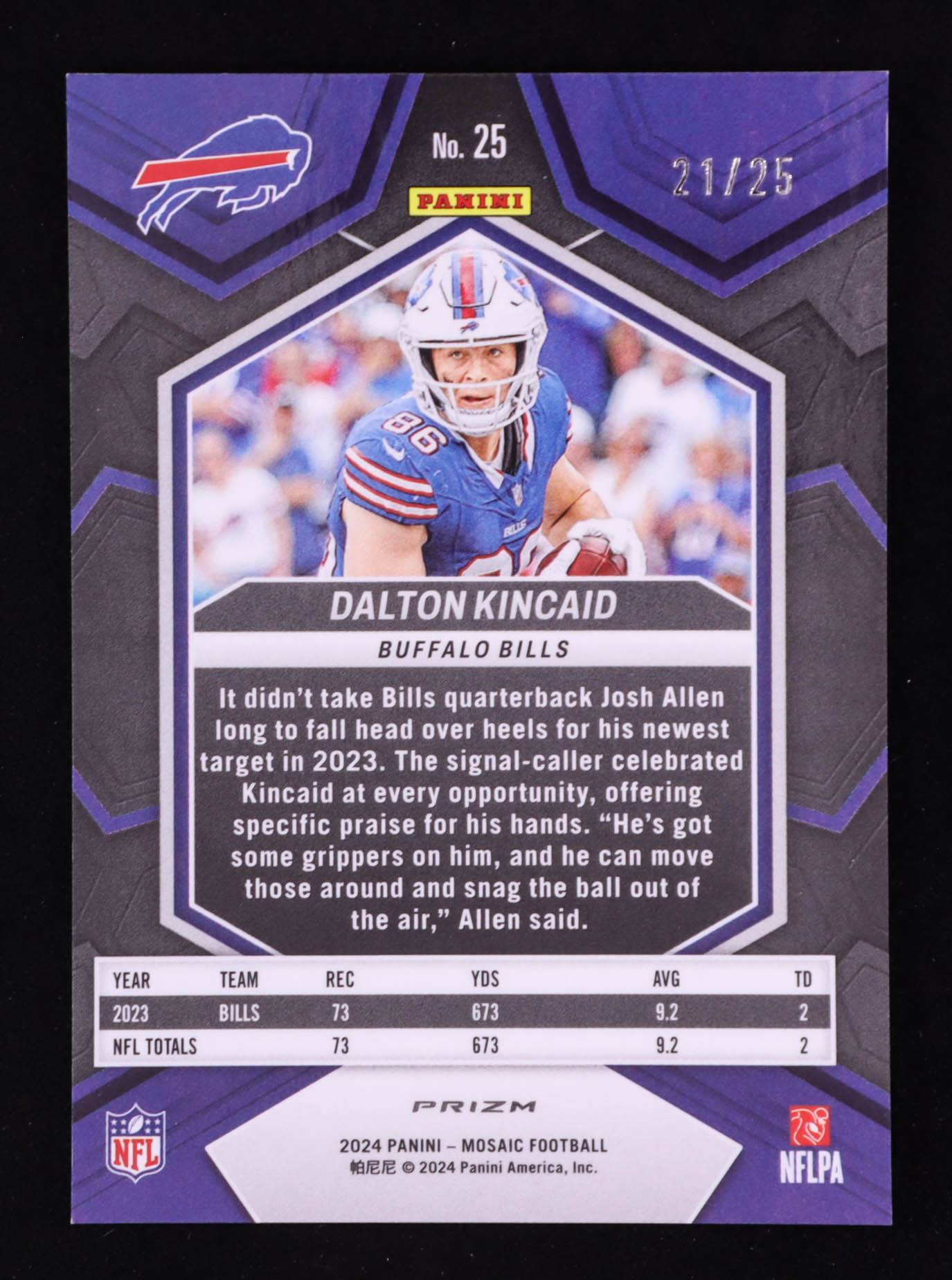 Dalton Kincaid 2024 Panini Mosaic Mosaic Orange Fluorescent #25 #21/25 at PristineAuction.com Dalton Kincaid 2024 Panini Mosaic Mosaic Orange Fluorescent #25 #21/25 at PristineAuction.com