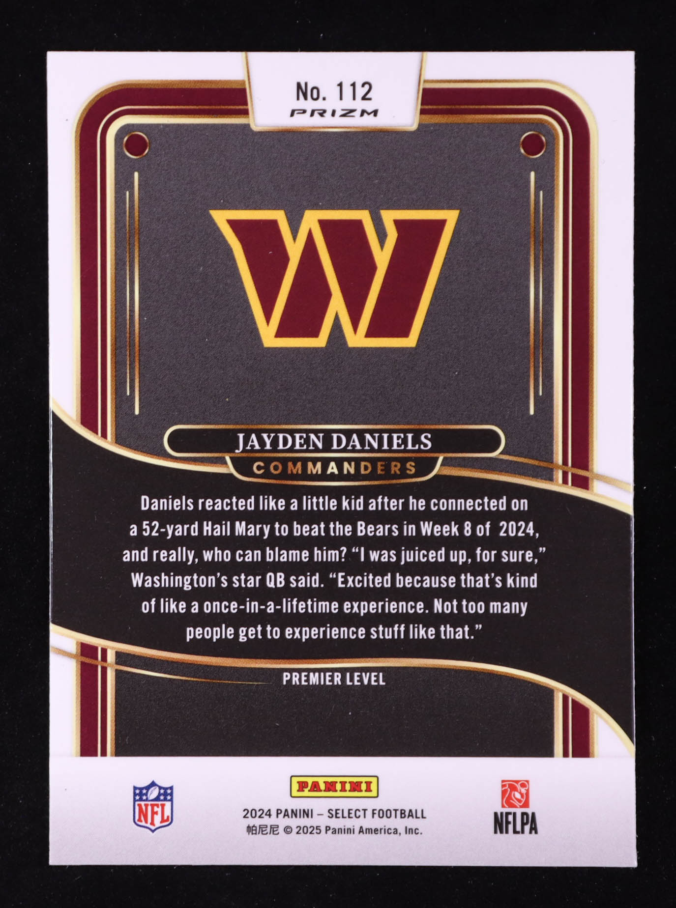 Jayden Daniels 2024 Select Prizm Black and Green Shock #112 RC at PristineAuction.com Jayden Daniels 2024 Select Prizm Black and Green Shock #112 RC at PristineAuction.com
