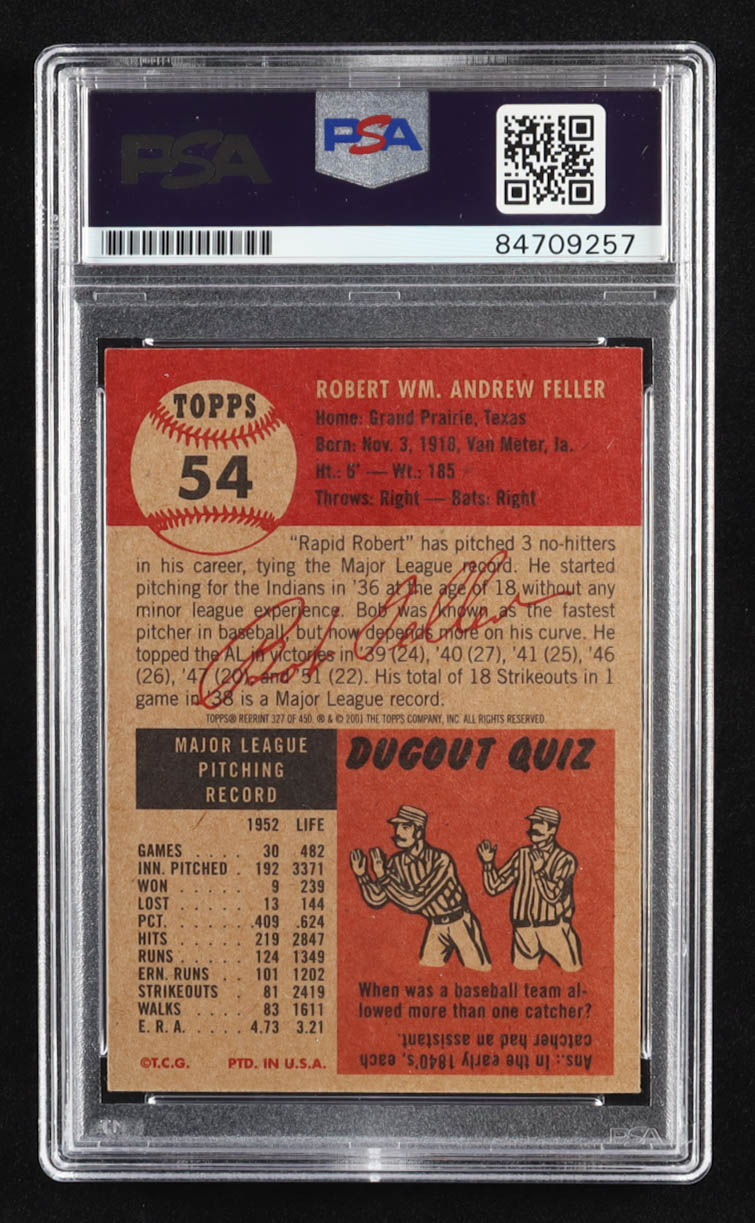 Bob Feller Signed 2001 Topps Archives #327 '53 (PSA Authentic) at PristineAuction.com Bob Feller Signed 2001 Topps Archives #327 '53 (PSA Authentic) at PristineAuction.com