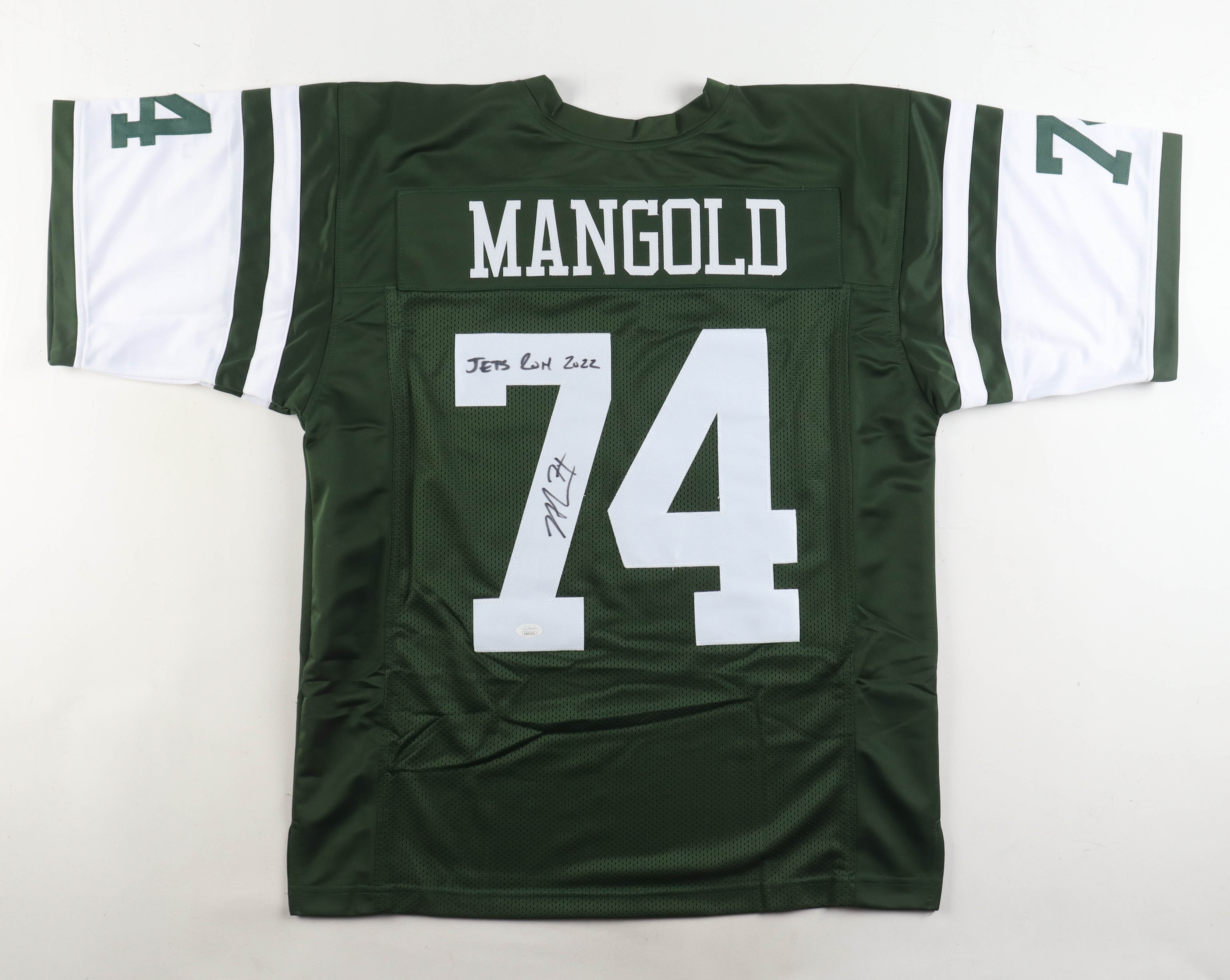 Nick Mangold Signed Jersey Inscribed "JETS ROH 2022" (JSA) at PristineAuction.com Nick Mangold Signed Jersey Inscribed "JETS ROH 2022" (JSA) at PristineAuction.com