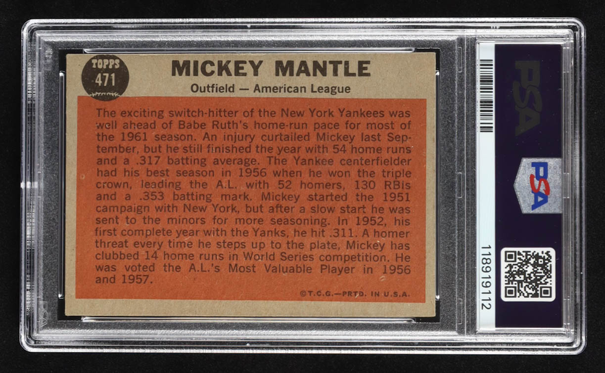 Mickey Mantle 1962 Topps #471 AS (PSA 2) at PristineAuction.com Mickey Mantle 1962 Topps #471 AS (PSA 2) at PristineAuction.com