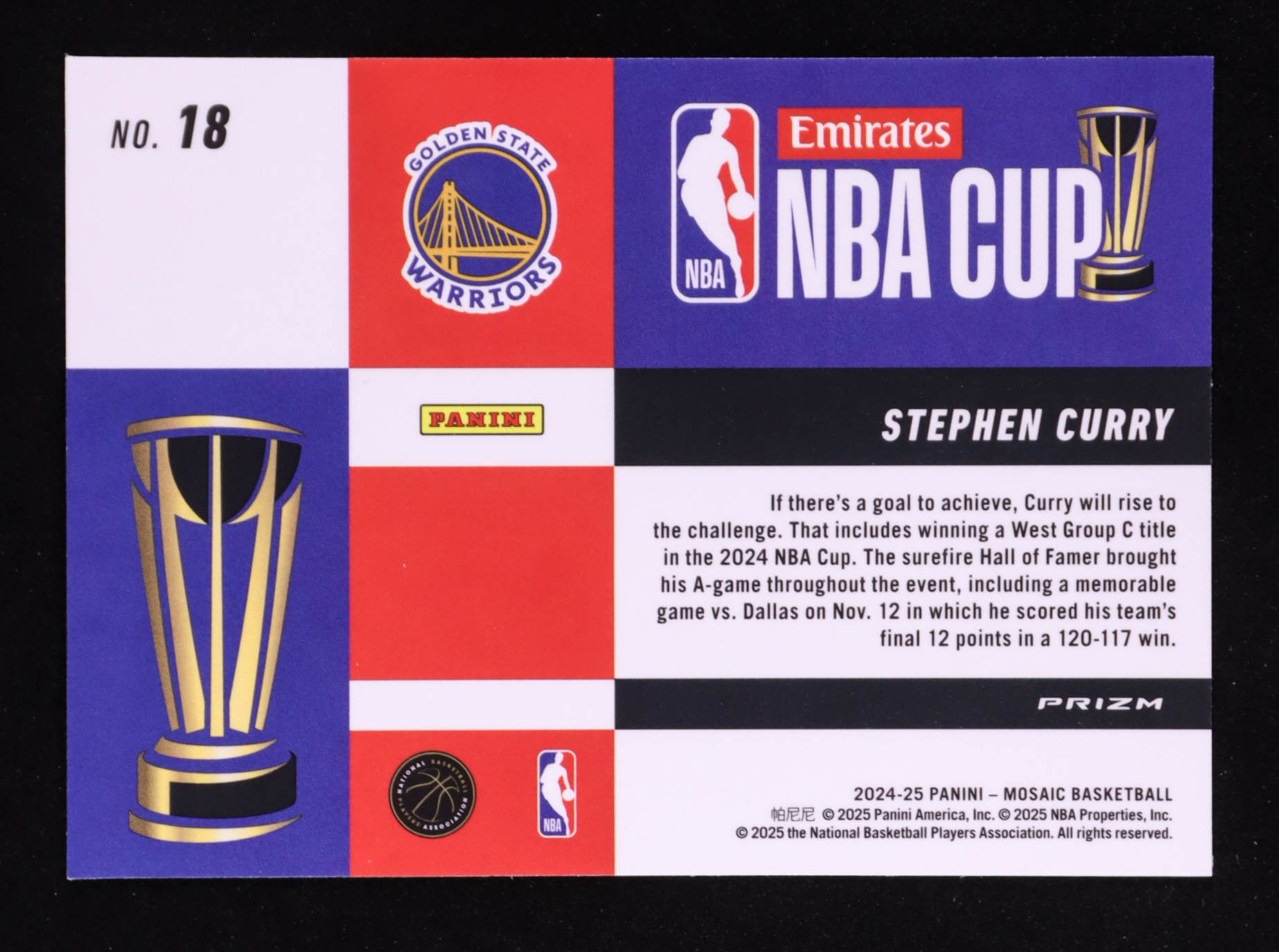 Stephen Curry 2024-25 Panini Mosaic NBA Cup #18 at PristineAuction.com Stephen Curry 2024-25 Panini Mosaic NBA Cup #18 at PristineAuction.com
