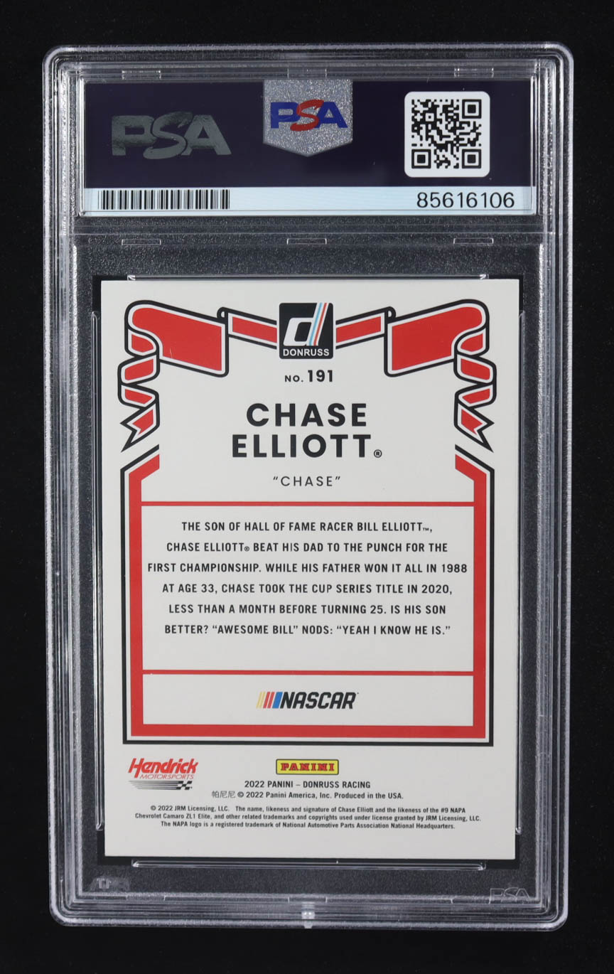 Chase Elliot Signed 2022 Panini Donruss Racing #191 (PSA) at PristineAuction.com Chase Elliot Signed 2022 Panini Donruss Racing #191 (PSA) at PristineAuction.com