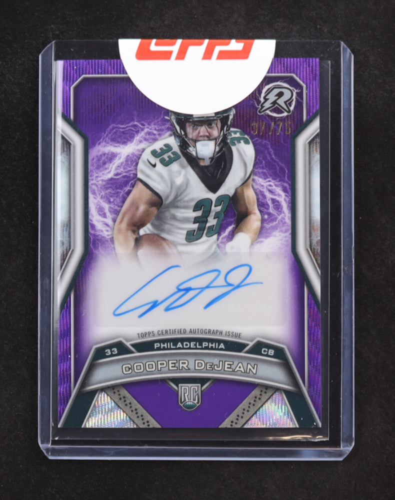 Cooper DeJean 2024 Topps Resurgence Resurgence Rookie Signatures Purple Surge #RRSCD EXCH #37/75