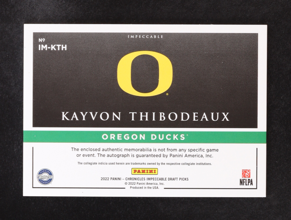 Kayvon Thibodeaux 2022 Panini Chronicles Draft Picks Impeccable Elegance Jersey Autographs #1 #39/99 RC at PristineAuction.com Kayvon Thibodeaux 2022 Panini Chronicles Draft Picks Impeccable Elegance Jersey Autographs #1 #39/99 RC at PristineAuction.com