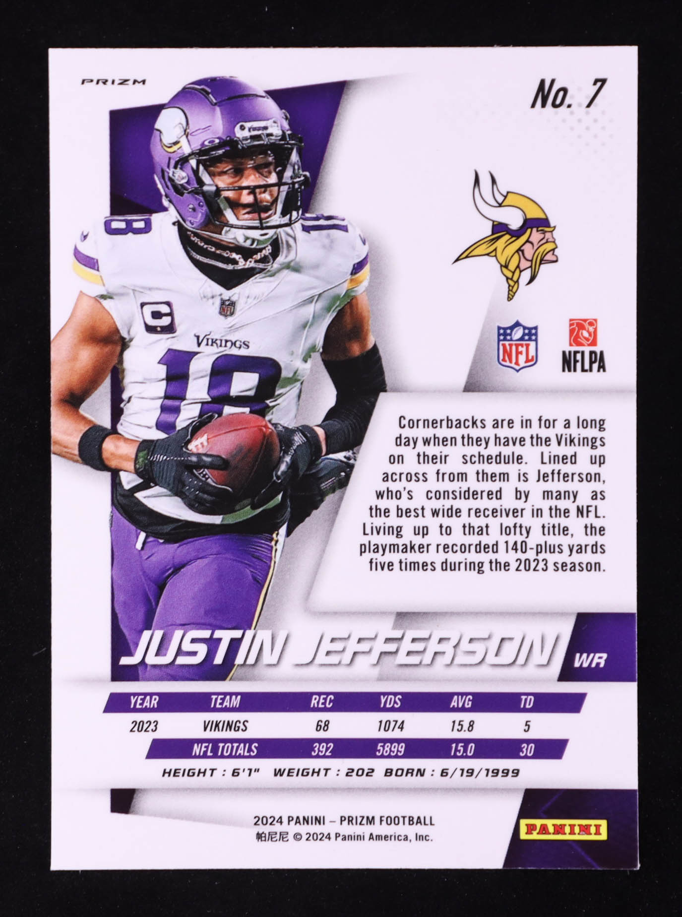 Justin Jefferson 2024 Panini Prizm Prizm Flashback Prizms Silver #7 at PristineAuction.com Justin Jefferson 2024 Panini Prizm Prizm Flashback Prizms Silver #7 at PristineAuction.com