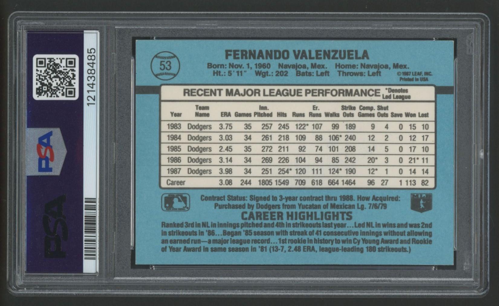 Fernando Valenzuela Signed 1988 Donruss #53 (PSA 6 | Auto 10) at PristineAuction.com Fernando Valenzuela Signed 1988 Donruss #53 (PSA 6 | Auto 10) at PristineAuction.com