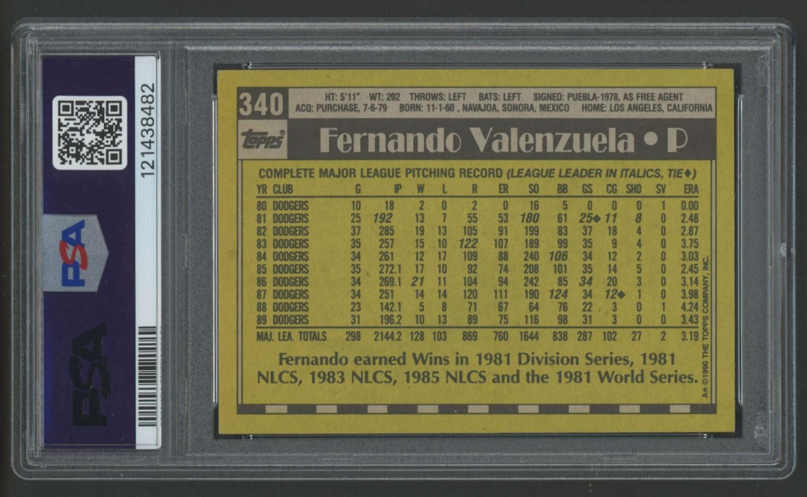Fernando Valenzuela Signed 1990 Topps #340 (PSA 4 | Auto 10) at PristineAuction.com Fernando Valenzuela Signed 1990 Topps #340 (PSA 4 | Auto 10) at PristineAuction.com