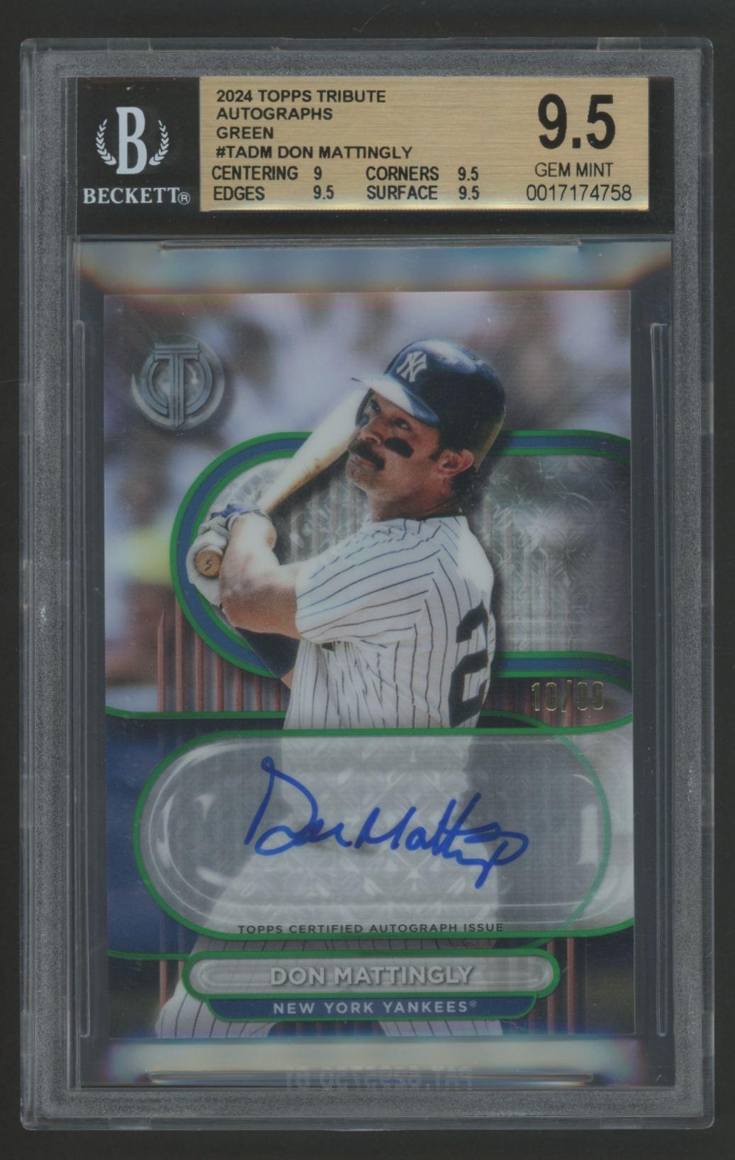 Don Mattingly 2024 Topps Tribute Autographs Green #TADM #18/99 (BGS 9.5 | Auto 10) at PristineAuction.com Don Mattingly 2024 Topps Tribute Autographs Green #TADM #18/99 (BGS 9.5 | Auto 10) at PristineAuction.com