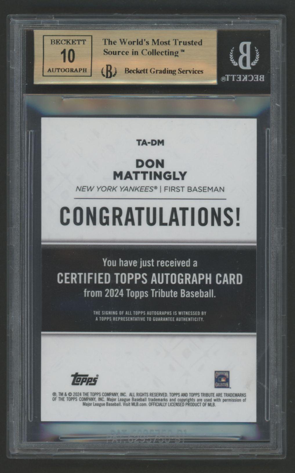 Don Mattingly 2024 Topps Tribute Autographs Green #TADM #18/99 (BGS 9.5 | Auto 10) at PristineAuction.com Don Mattingly 2024 Topps Tribute Autographs Green #TADM #18/99 (BGS 9.5 | Auto 10) at PristineAuction.com