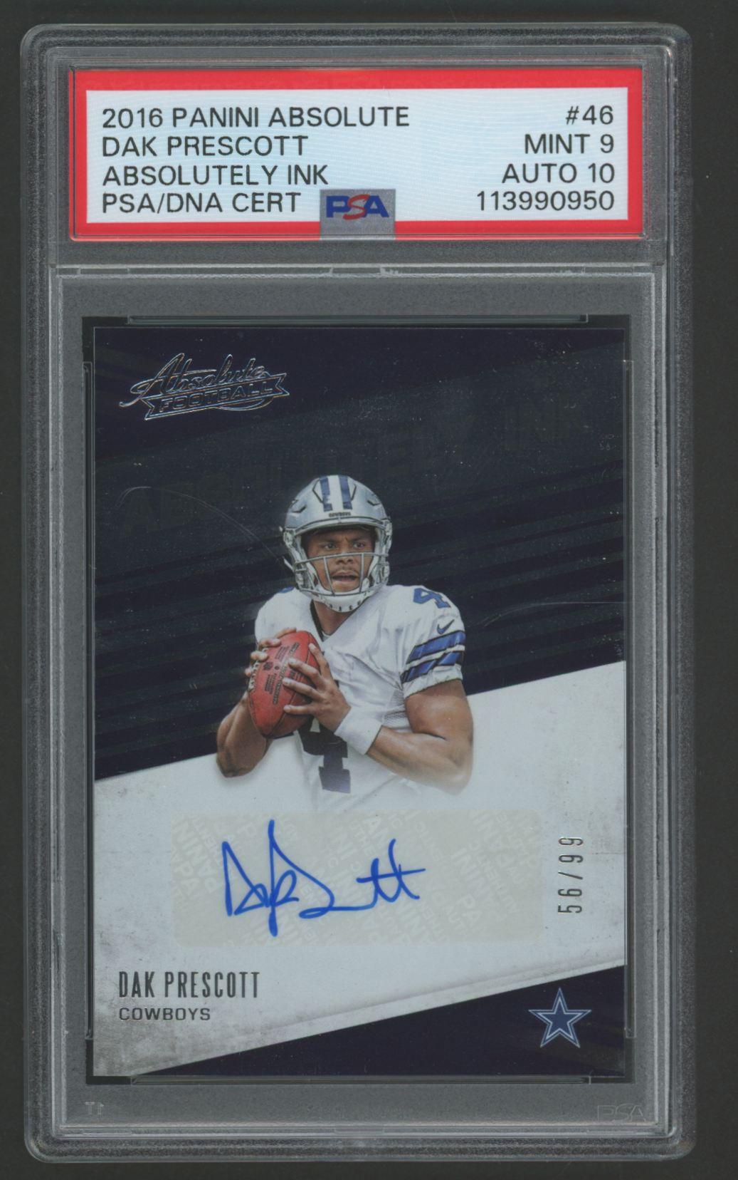 Dak Prescott 2016 Absolute Ink #46 RC #56/99 (PSA 9 | Auto 10) at PristineAuction.com Dak Prescott 2016 Absolute Ink #46 RC #56/99 (PSA 9 | Auto 10) at PristineAuction.com