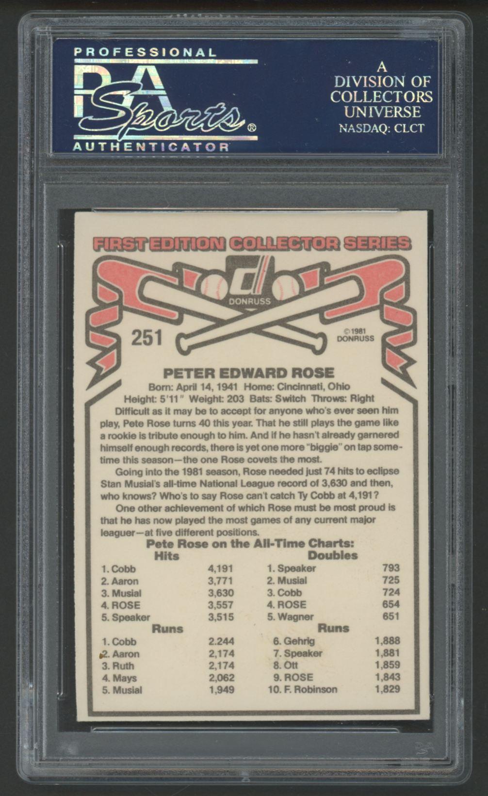 Pete Rose Signed 1981 Donruss #251 (PSA) at PristineAuction.com Pete Rose Signed 1981 Donruss #251 (PSA) at PristineAuction.com